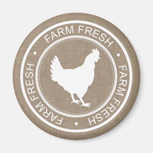 Farmhouse Rustic Farm Fresh White Hen Faux Burlap Magnet (Framsidan)