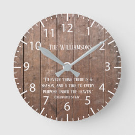 Farmhouse Rustic Faux Wood Scripture Verse Family Rund Klocka