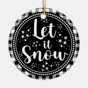 Farmhouse Rustic Gingham Låt det snöa Julgransprydnad Keramik
