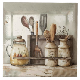 Farmhouse Rustic Utensils Kitchen Ceramic Tile Kakelplatta