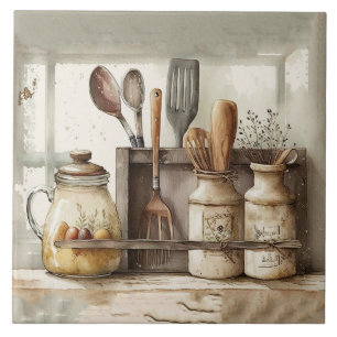 Farmhouse Rustic Utensils Kitchen Ceramic Tile Kakelplatta