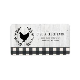 Farmhouse Stil Black White Play Chicken Wood Adressetikett