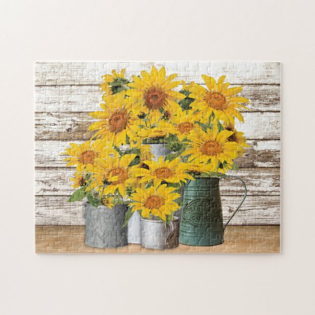 Farmhouse Sunblommor Jigszle Puzzle Pussel (Horisontell)