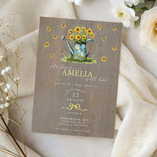 Farmhouse Sunflowers Watering Can Baby Shower Inbjudningar