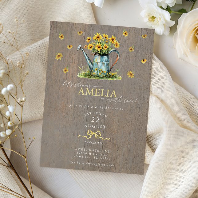 Farmhouse Sunflowers Watering Can Baby Shower Inbjudningar (Farmhouse Sunflowers Watering Can Baby Shower Invitation)