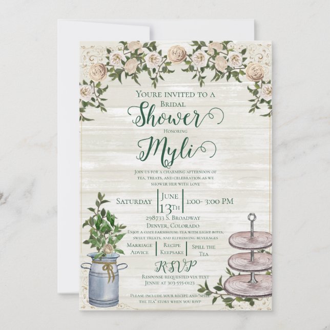 Farmhouse Tea Bridal Shower Invitation Inbjudningar (Framsida)