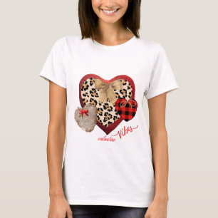Farmhouse Valentine Hearts Play Cheetah Burlap T Shirt