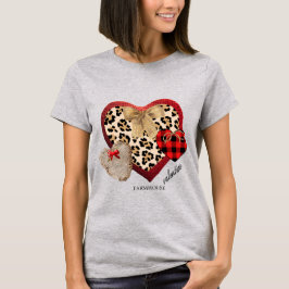 Farmhouse Valentine Hearts Play Cheetah Burlap T Shirt