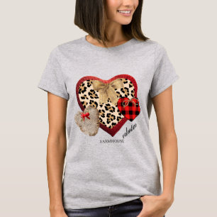 Farmhouse Valentine Hearts Play Cheetah Burlap T Shirt