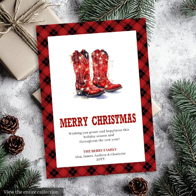 Farmhouse Western Rutig Buffalo Julkort (Farmhouse Western Plaid Buffalo Xmas Card)