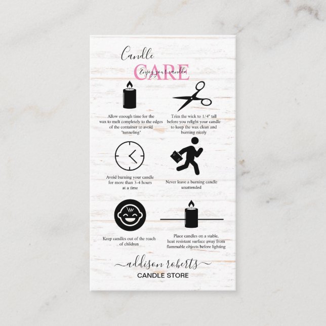 Farmhouse Wood Watercolor Fall Candle Care Visitkort (Framsida)