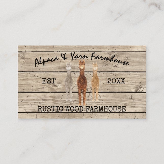 Farmhouse Wooden Rustic Alpaca Visitkort (Framsida)