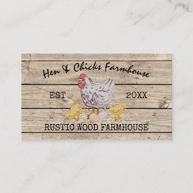 Farmhouse Wooden Rustic Chicks Hen Visitkort (Framsida)