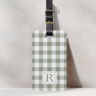 Farmhus Salggrön Buffalo-ruta Monogram Bagagebricka