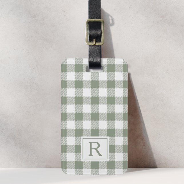 Farmhus Salggrön Buffalo-ruta Monogram Bagagebricka (Skapare uppladdad)
