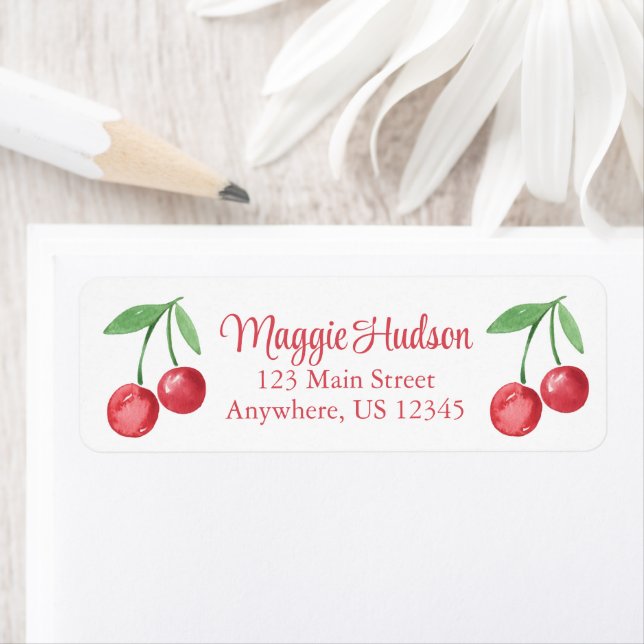 Farmillenium Cherries Watercolor Returadress Etikett (Insitu)