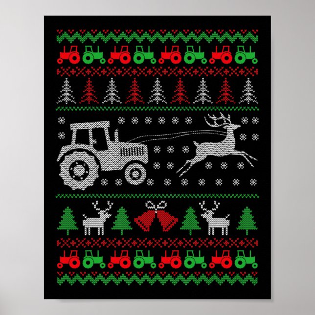 Farming Tractor Reindeer Farm Funny Farmer Ugly Ch Poster (Framsidan)