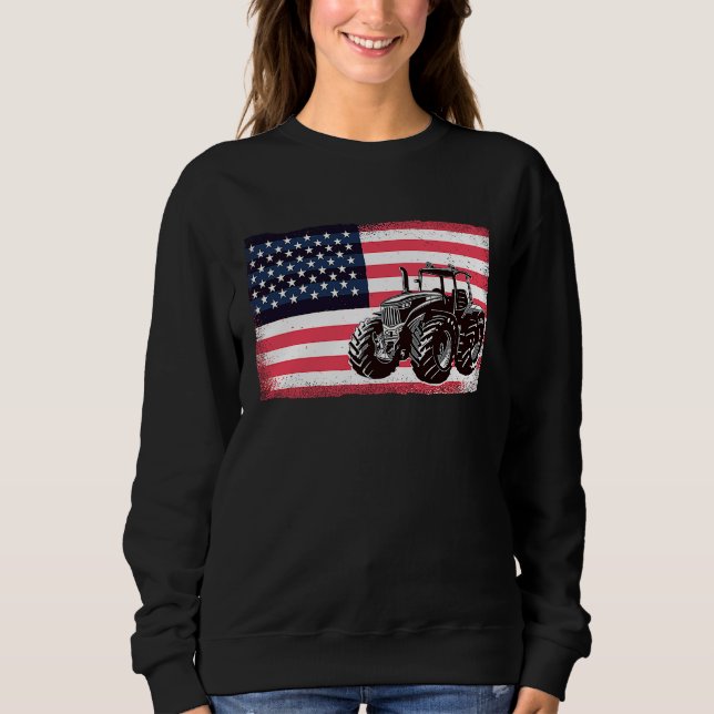 Farming Truck Driver Tractors USA American Flag Fa T Shirt (Framsida)