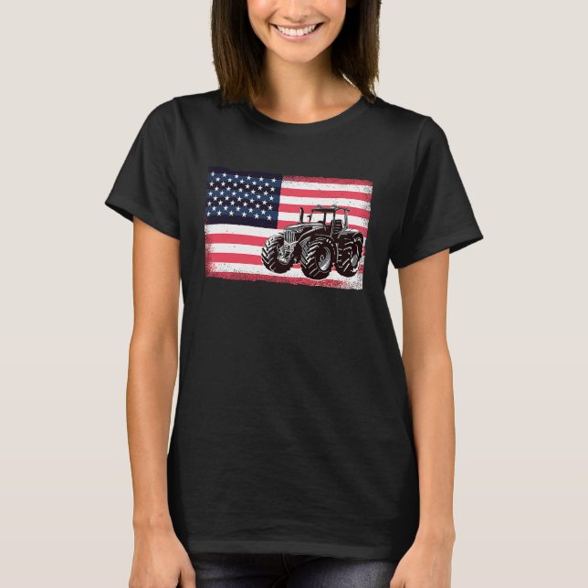 Farming Truck Driver Tractors USA American Flag Fa T Shirt (Framsida)