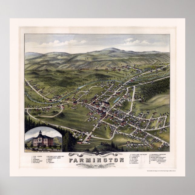 Farmington, NH Panoramic Karta - 1877 Poster (Framsidan)