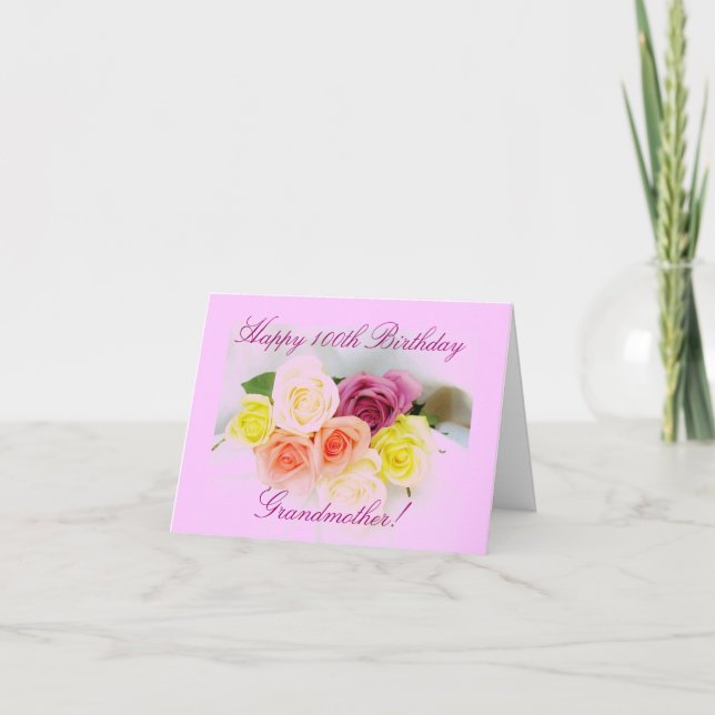 Farmor 100. födelsedagbukett med rosor kort (Framsida)