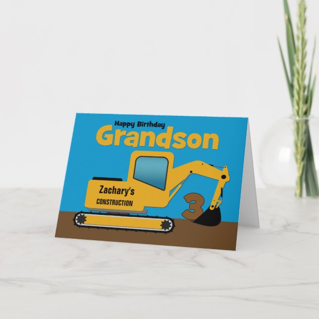 Farmor 3:e födelsedag Gult Excavator Add Namn Kort (Framsida)