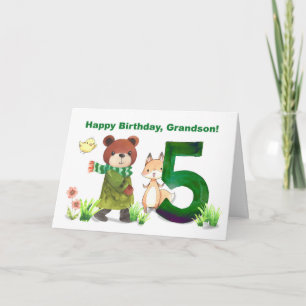 Farmor 5:e födelsedag Vattenfärgskena Bear och Fox Kort
