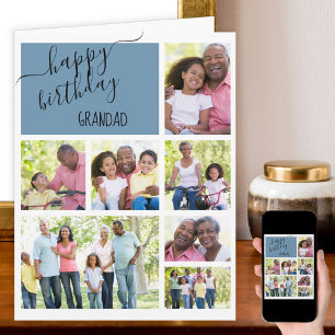 Farmor 7 Photo Collage Blue Personlig Birthday Kort