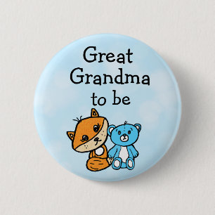 Farmor är Little Fox och Nalle Baby Shower Knapp
