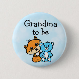 Farmor är Little Fox och Nalle Baby Shower Knapp