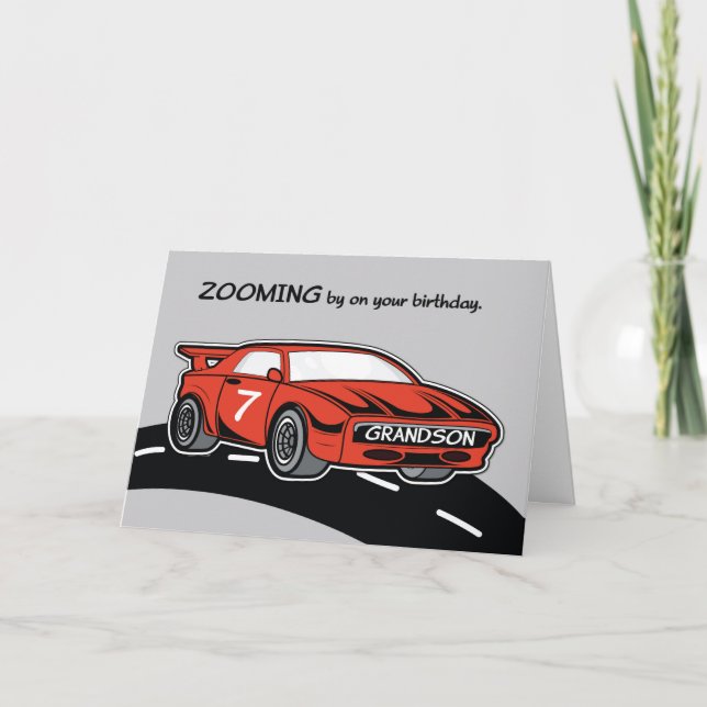 Farmor Birthday Age 7 Red Sports Car Kort (Framsida)