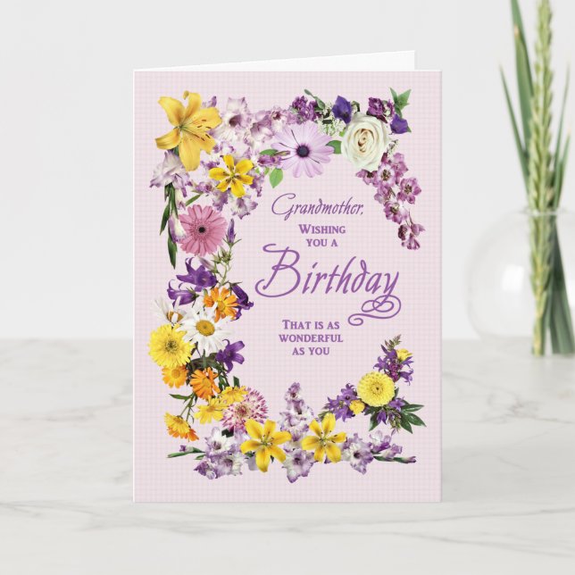 Farmor Birthday Flower Ram Card Kort (Framsida)