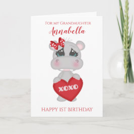 Farmor Första födelsedag Cute Red Hippo Photo Kort