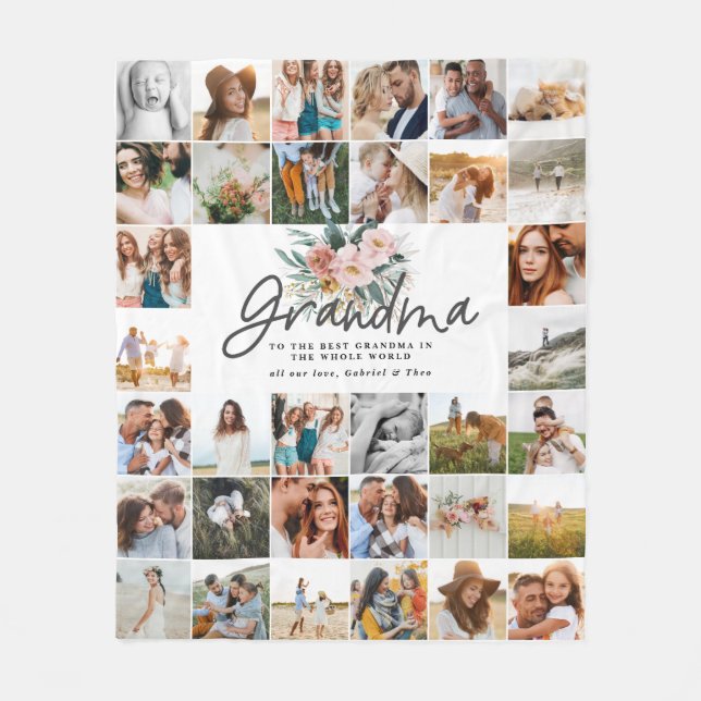 Farmor-gåva - vacker blommigt med flera foton fleecefilt (Framsidan)