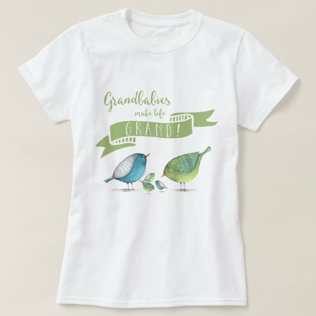 Farmor gör liv till GRAND Birds T Shirt (Design framsida)