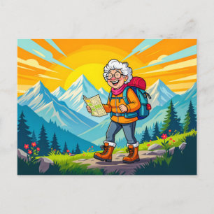 Farmor Hiking Illustration Helg Vykort
