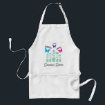 Farmor, mormor, enkla färgstarka fjädrar förkläde<br><div class="desc">Om du är tittar för personliger till mormor har den här charmeringsdesignen blomkrukor med fladderande fjärilar som kan anpassas till hennes barnbarn namn. Ett hjärtligt val för födelsedagar eller Mor dag!</div>