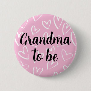Farmor som ska vara vit Hearts rosa Baby Shower Knapp