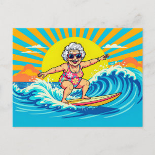 Farmor Surfing Illustration Helg Vykort