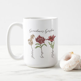 Farmormors Garden Flower 3 Barnbarn Namn Blommigt Kaffemugg