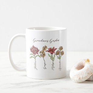 Farmormors Garden Flower 4 Barnbarn Namn Blommigt Kaffemugg