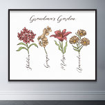 Farmormors Garden Flower 4 Barnbarn Namn Blommigt Poster<br><div class="desc">Mormans Garden Flower och Barnbarn Namn anpassad design är en härlig blandning av vintagens charm och personligens värme. Det är perfekten som ett tillägg till en mormors tillflyktsort, som för in skönheten hos en botanisk trädgårdshöger i hennes hem. Den här produkten är en unik födelsedagspresent och ett idealiskt val för...</div>