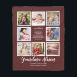 Farmor's Family Träd Photo Collage Dikt-gåva Fleecefilt<br><div class="desc">Vi presenterar vårt anpassade Zazzle ull fototäckfilt, som finns i olika färg och storlekar! Den här mysiga filten är perfektens gåva till mormor eller morfar på deras födelsedag, jul- eller morföräldradag. Den här filten har en vacker fotokollage-design och en hjärtslitande dikt som kan redigeras för att inkludera deras namn, och...</div>