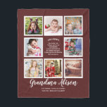 Farmor's Family Träd Photo Collage Dikt-gåva Fleecefilt<br><div class="desc">Vi presenterar vårt anpassade Zazzle ull fototäckfilt, som finns i olika färg och storlekar! Den här mysiga filten är perfektens gåva till mormor eller morfar på deras födelsedag, jul- eller morföräldradag. Den här filten har en vacker fotokollage-design och en hjärtslitande dikt som kan redigeras för att inkludera deras namn, och...</div>