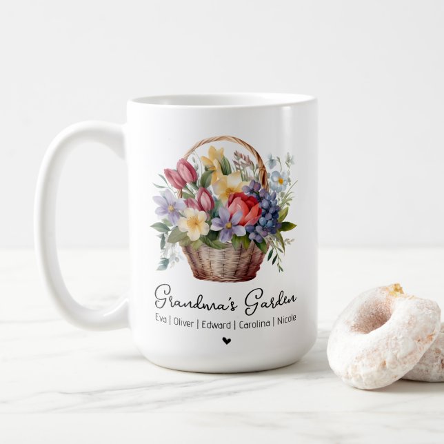 Farmors Garden Namn Watercolor Blommigt Basket Kaffemugg (Med munk)