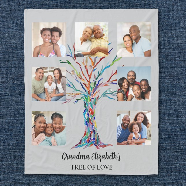 Farmor's Seven Photo Collage Grått Fleecefilt (Skapare uppladdad)