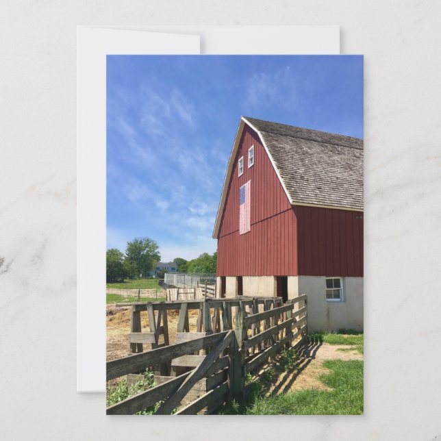 Farms | Red Barn With American Flag Tack Kort (Framsida)
