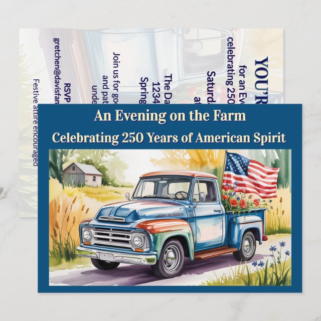 Farmstead Americana ★ Patriotisk US 250-firande Inbjudningar (Fram/baksida)
