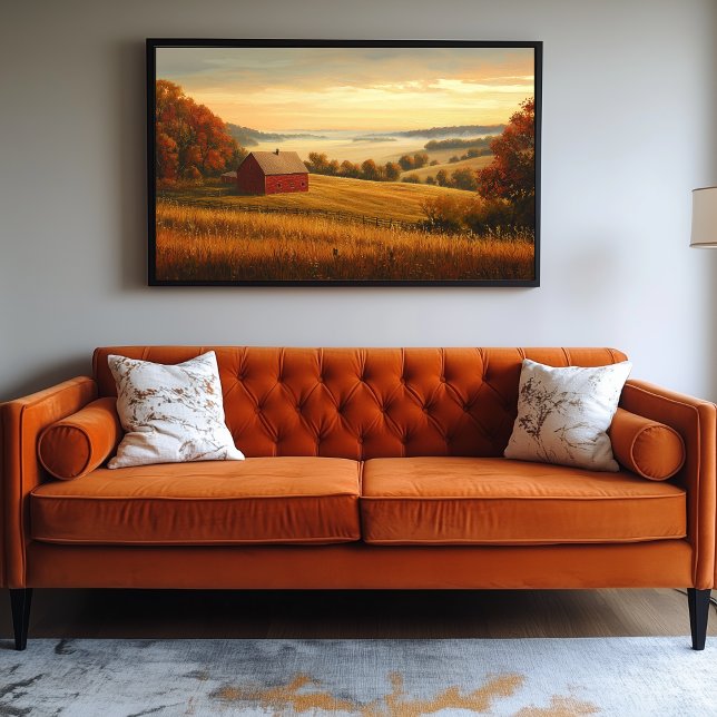 Farmstead vid Sunrise med Rolling Backe Canvastryck (Farm Artwork)