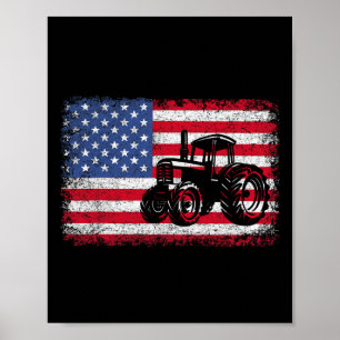 Farmtraktorer Usa Flagga Patriotisk Jordbruksprese Poster